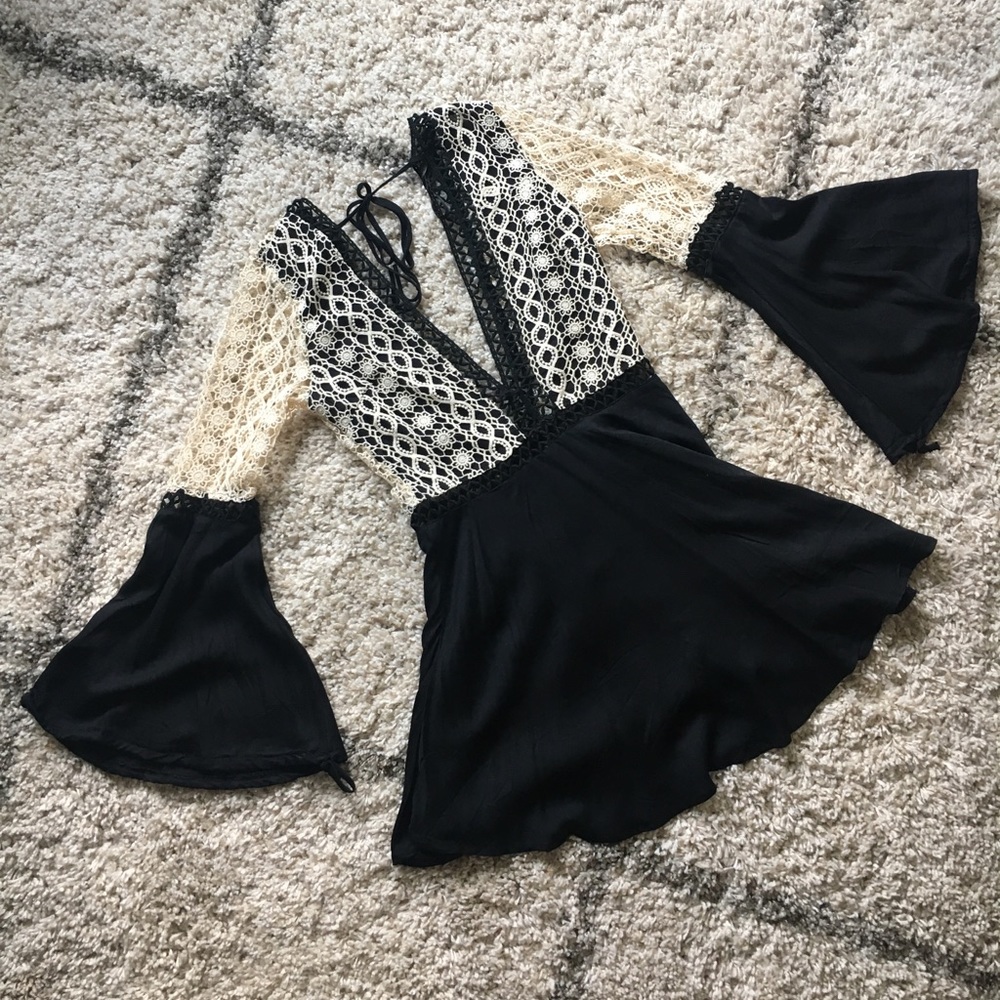 Adorable Crochet Bell Sleeve Mini Dress